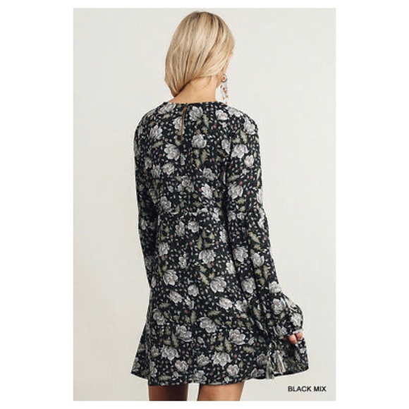 Umgee Floral Notched Puff Sleeve Midi Dress